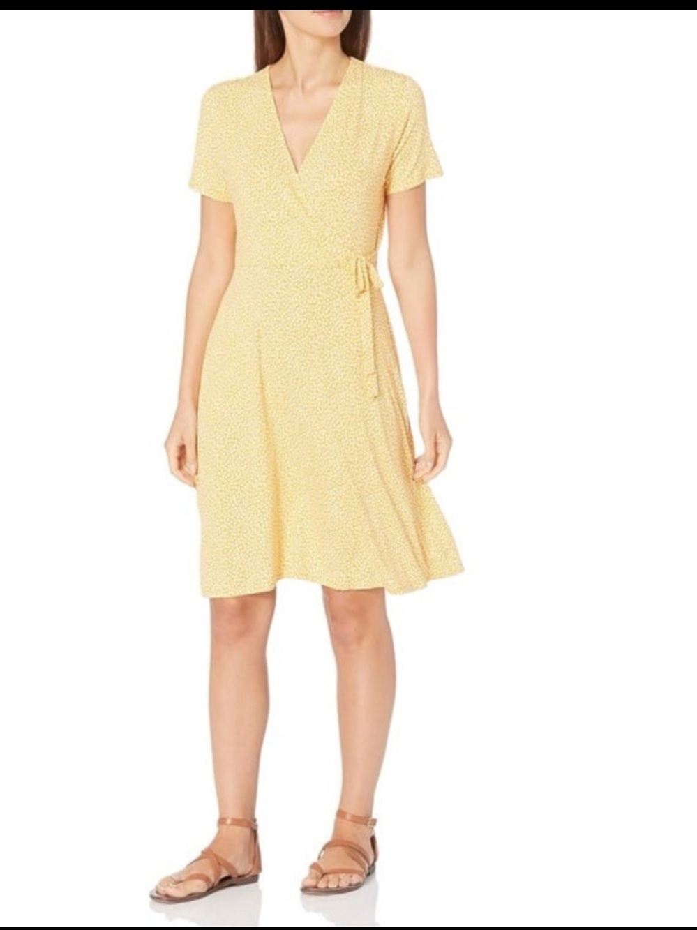 Amazon Essentials faux wrap dress yellow and white size medium new